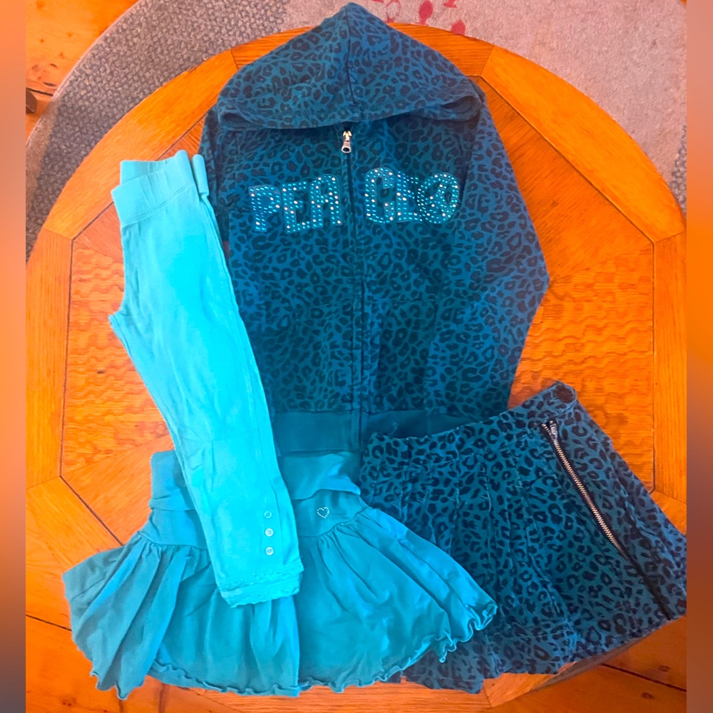 4pc 2-skirts, leggings and zipper hoodie set